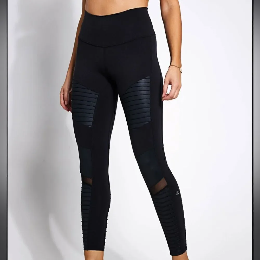 ALO YOGA High-Waist Moto Legging Black/Black Glossy Women’s Size Small